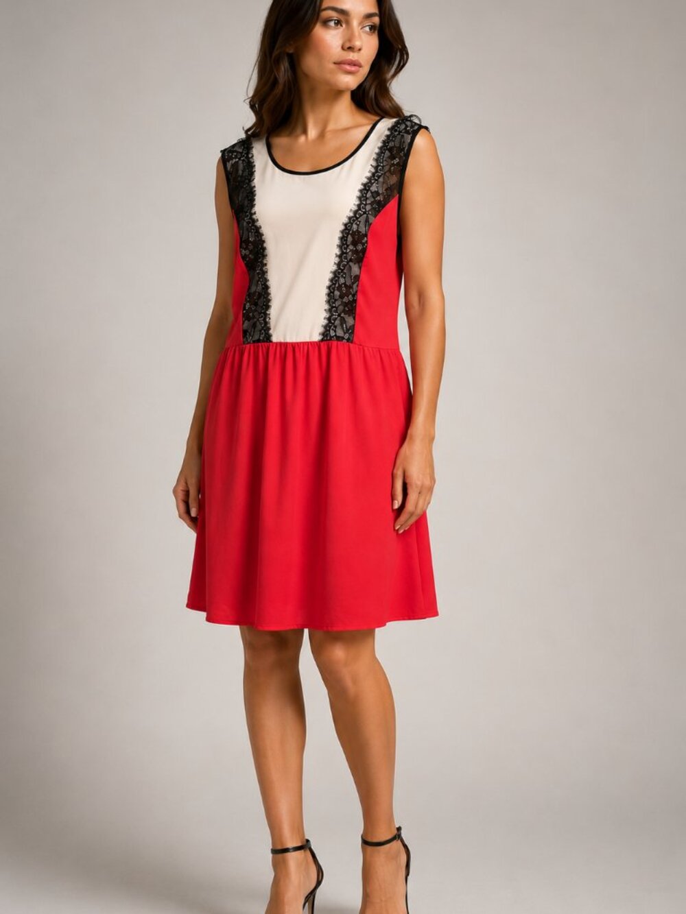 Mai Tai 3X Red Black Lace Colorblock Sleeveless Dress Made in USA